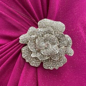Rose Silver Rhinestone Brooch